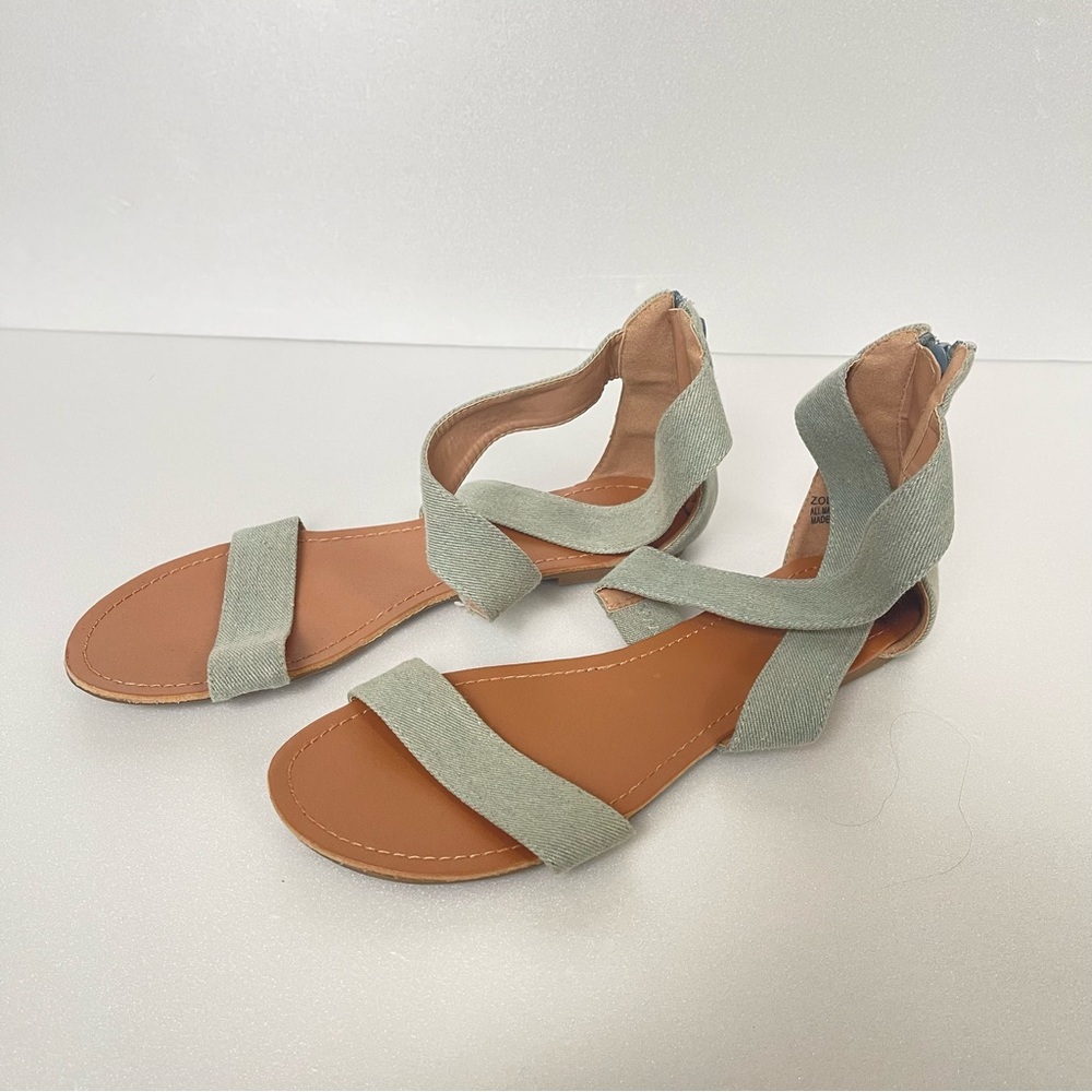Women’s Light Blue Jean Denim Gladiator Strappy Ankle Wrap Sandals size 8